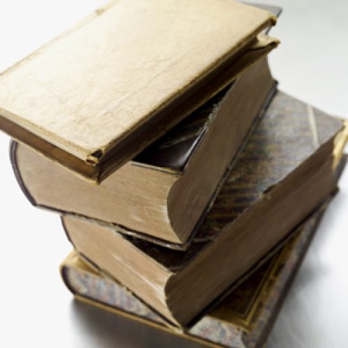 Close-up of a stack of textbooks